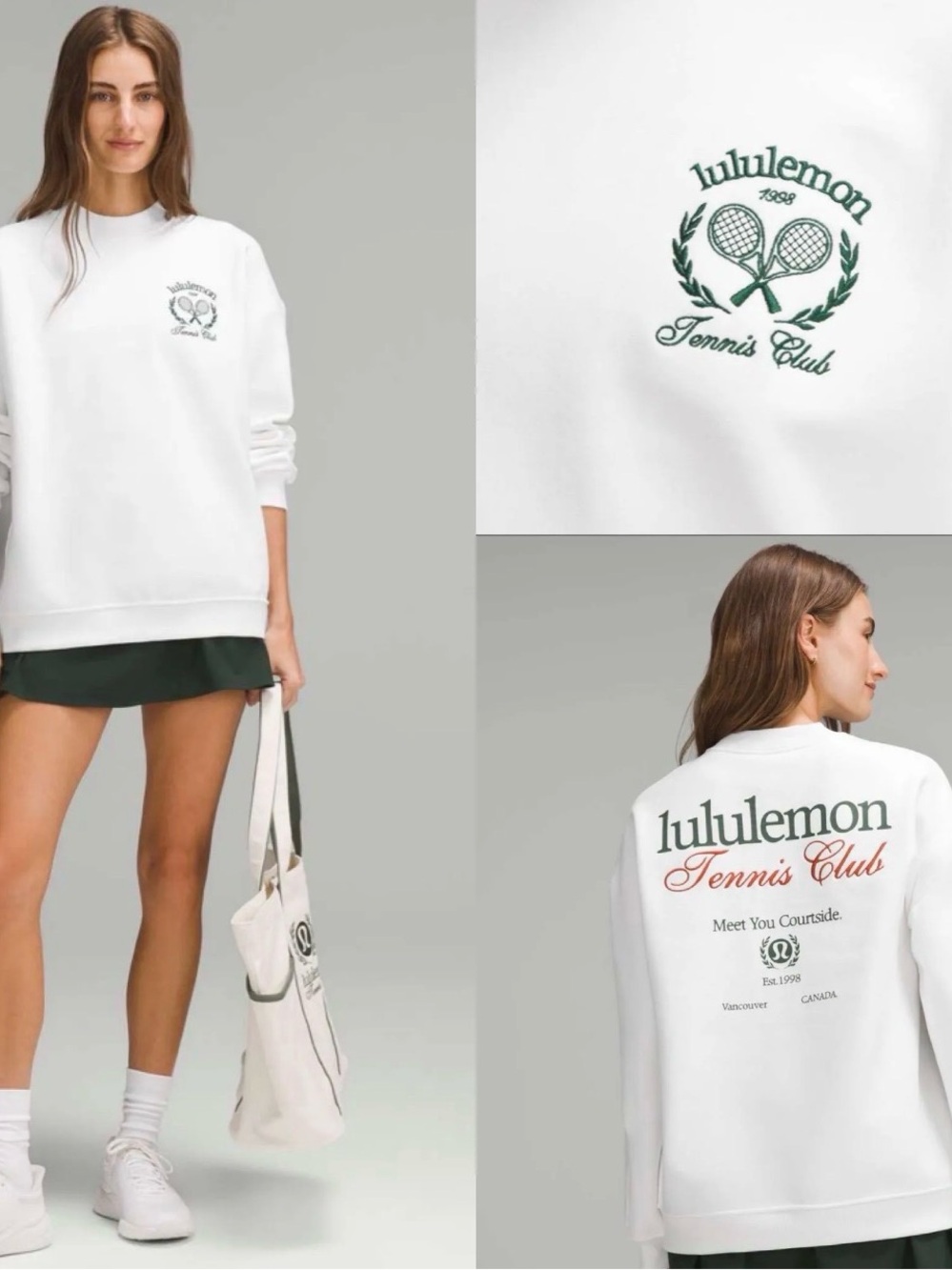 lululemon athletica White Tennis Club Crew Sweatshirt with Green Logo
